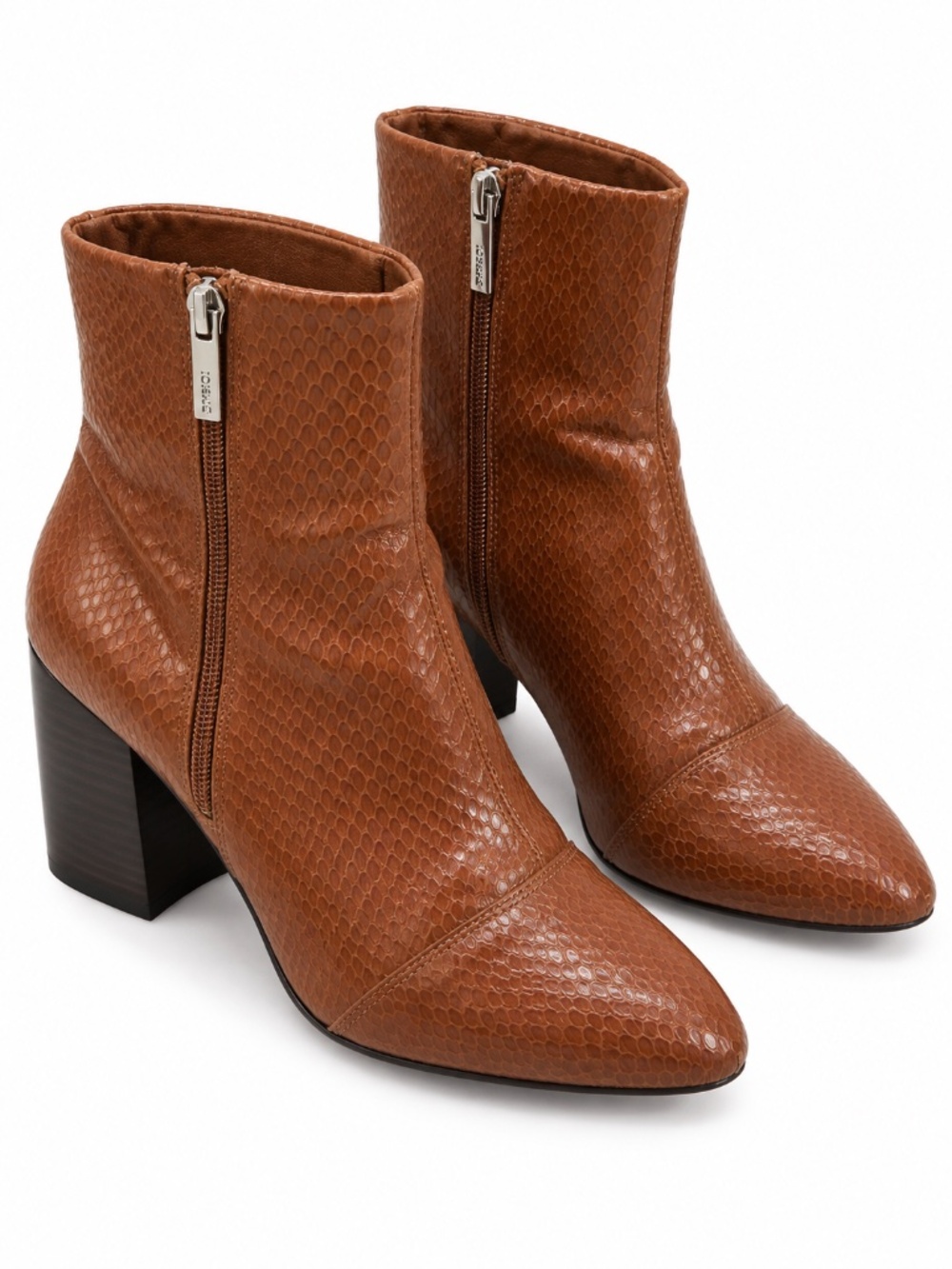 Topshop Brown Snakeskin Embossed Pointed Toe Block Heel Booties Size 6